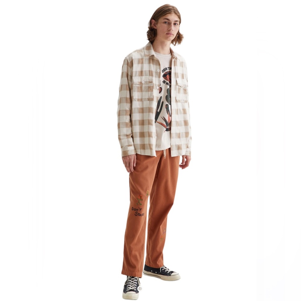 BDG Embroidered Flannel Pull On Carpenter Pant